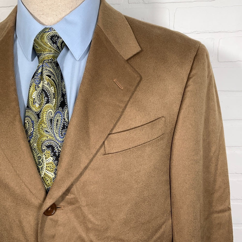 Donna Karan Signature Blazer 42L‎ Camel Brown Cashmere Classic Jacket Italy